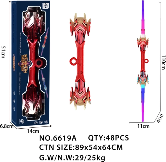 Oboustranný svítící meč červený - 1 kus