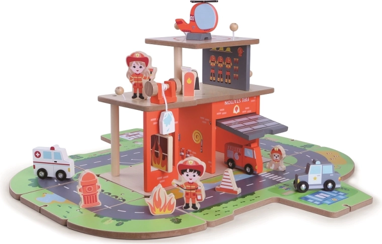 2Kids Toys dřevěná hasičská stanice 2 v 1