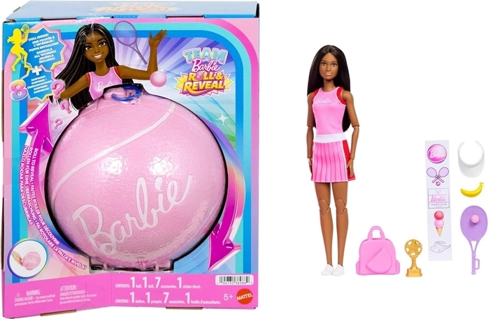 Barbie Team roll and reveal tenisistka – panenka v překvapivé kouli