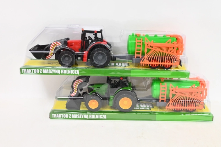Traktor s čelním nakladačem a zemědělským strojem
