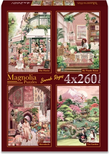 Magnolia puzzle květinářství, můj pokoj, Marrákeš a čajová zahrada 4×260 dílků