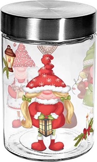 Skleněná dóza na cukroví TORO 1100 ml s motivem elfíků