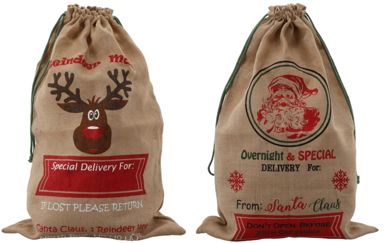Vánoční jutový dárkový pytel 60 × 90 cm, balení 10 ks