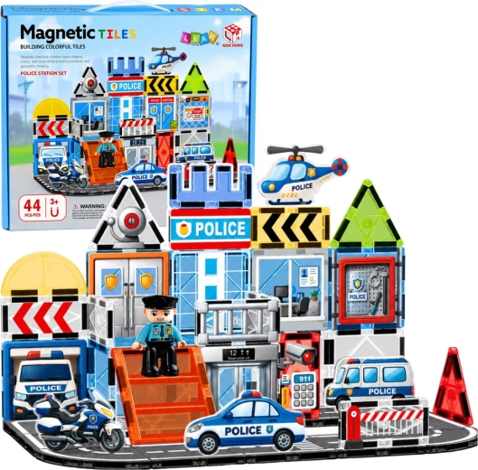 Magnetické stavebnice policejní stanice s vozidly 44 dílů