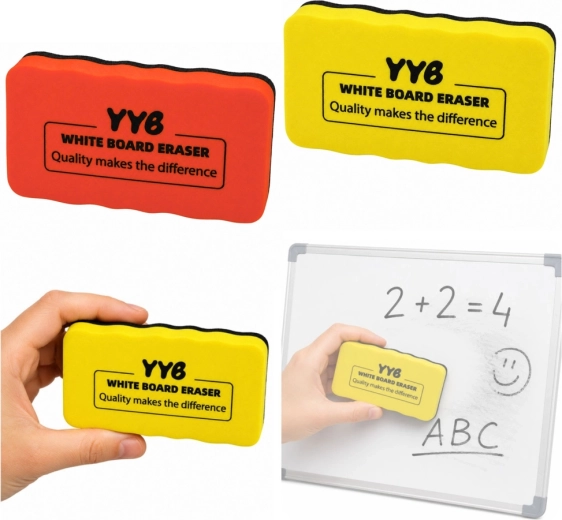 Magnetická stěrka na suchostíratelnou tabuli z pěny a filcu žlutá 10,5 cm - 1 kus