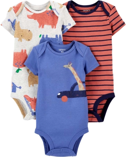 Carter’s kojenecké body s krátkým rukávem, hnědo-modrá, 3 ks (vel. 56)