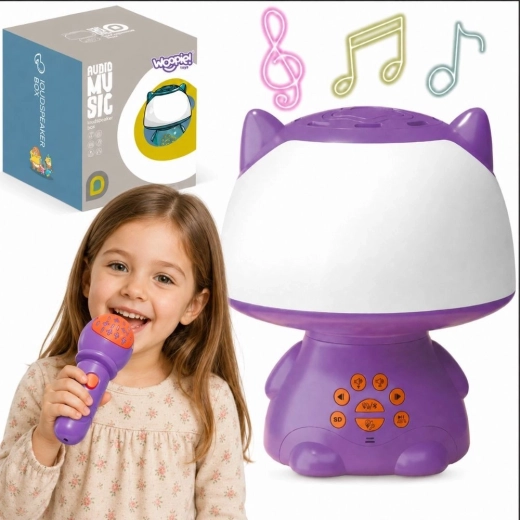 Woopie multifunkční RGB lampička s Bluetooth reproduktorem a karaoke mikrofonem fialová