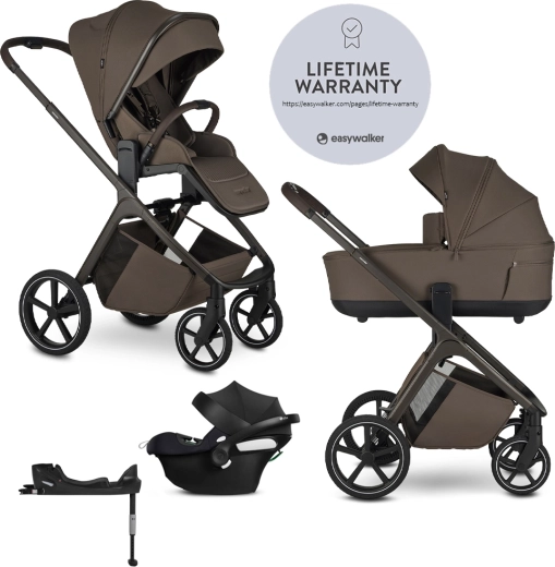 Easywalker Zoey kombinovaný kočárek Chestnut Brown s autosedačkou CBX by CYBEX Aton B2 i-Size a základnou Cybex Base One Gold