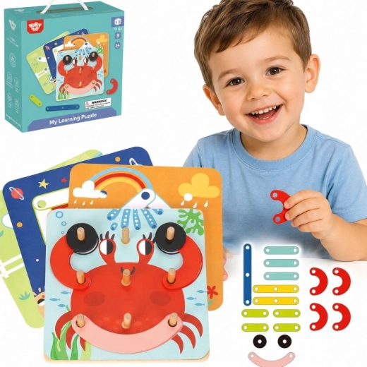 Dřevěná mozaika a navlékací puzzle 30 dílů Tooky Toy