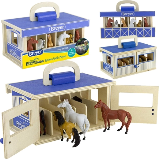 Breyer Stablemates farms dřevěná přenosná stáj s 6 koňmi