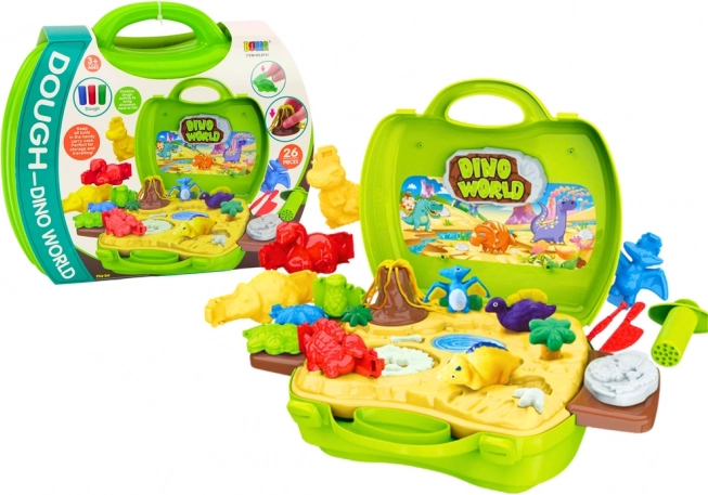 Plastelína svět dinosaurů v kufříku – formičky a nástroje, zelená