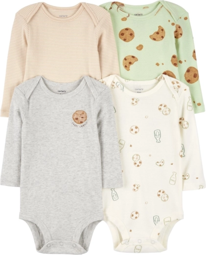 Carter's dětské body s dlouhým rukávem Milk & Cookies, 4 ks, vel. 56