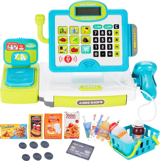 Dětská pokladna s dotykovým panelem a skenerem