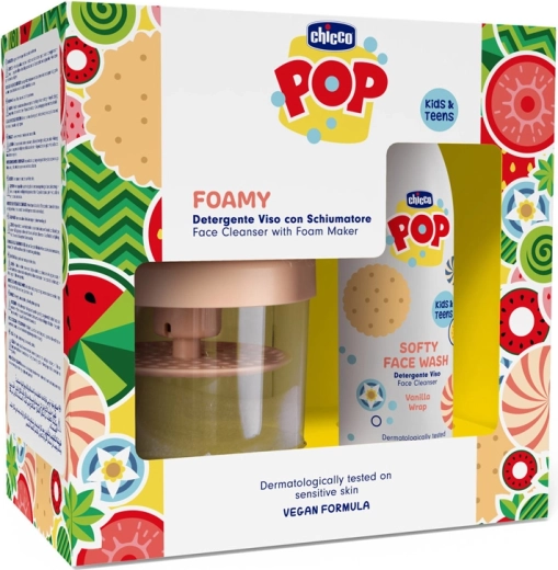 Chicco pop softy jemný čisticí gel na obličej vanilla wrap 150 ml s pěnovací nádobkou