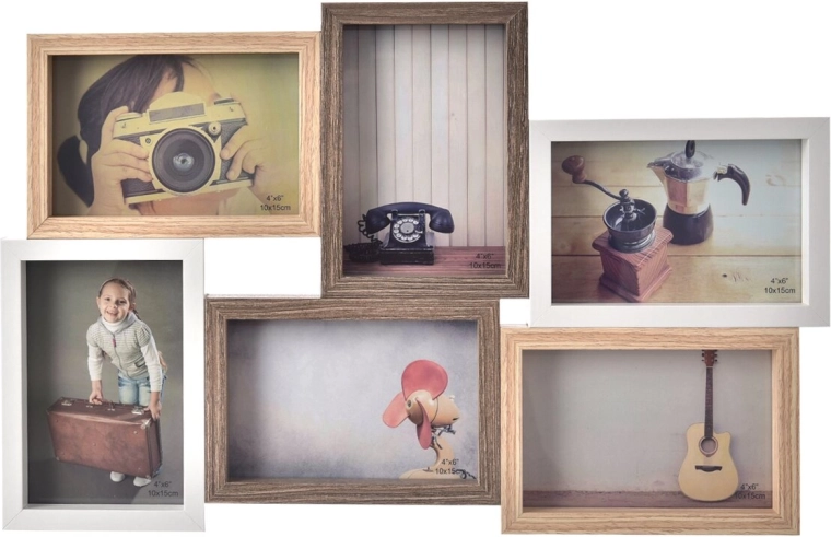 Dřevěný fotorám na 6 fotografií 50 × 32 cm
