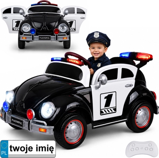 Dětské elektrické autíčko na akumulátor policejní retro brouk s houpáním