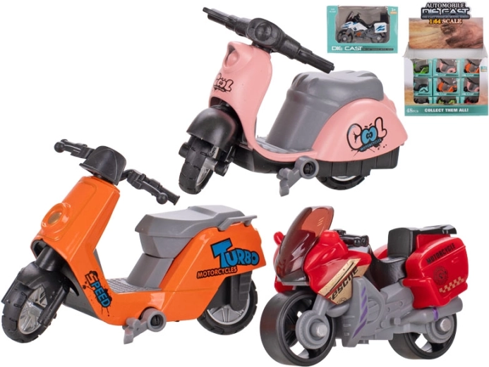 Kovový motocykl 1:64 s volným chodem, 7 cm