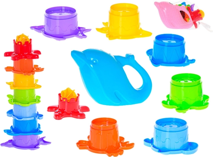 Pyramida mořská zvířátka s delfíní konvičkou, 7 pater, 28 cm