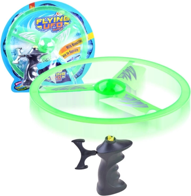 Létající disk s vystřelovačem a světelným efektem – Zelená