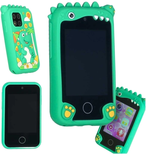 Dětský chytrý telefon s fotoaparátem a kamerou 8 GB, zelený dinosaurus