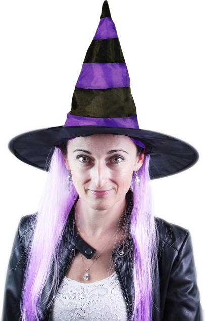 Čarodějnický klobouk s fialovými vlasy pro dospělé