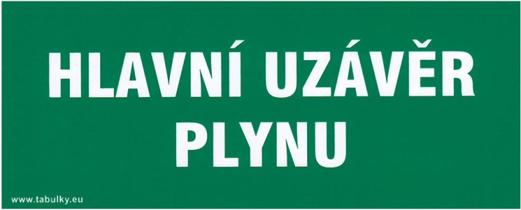 Samolepicí bezpečnostní tabulka Hlavní uzávěr plynu 210 × 87 mm
