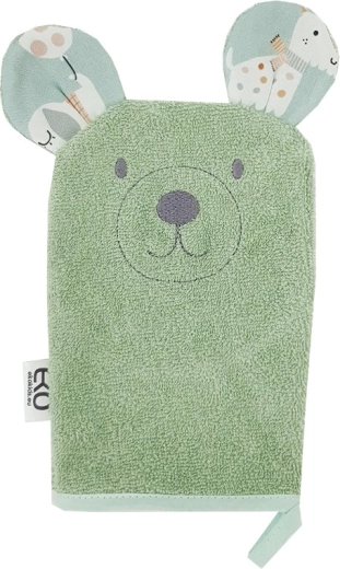 EKO bavlněná žínka s oušky Bear olivově zelená 20 × 15 cm