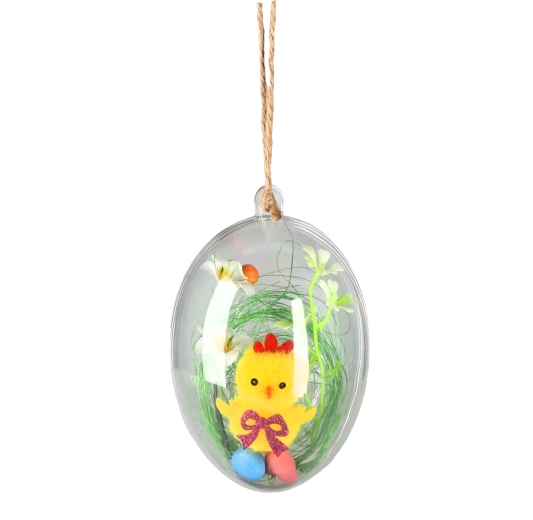 Velikonoční závěsná ozdoba kuřátko v průhledné kouli, sada 12 ks