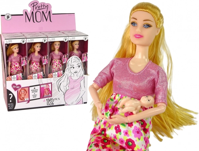 Těhotná Panenka v Růžových Šatech s Květinami