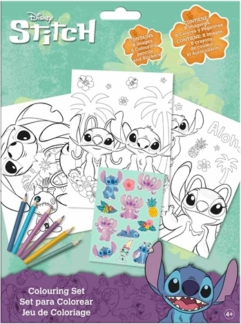 Disney Stitch sada na vybarvování s pastelkami a samolepkami