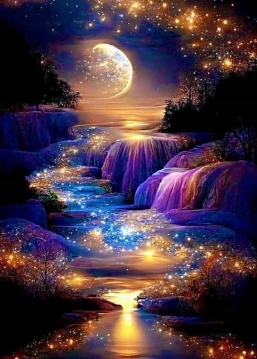 Diamantové malování Měsíc – zlatá krajina 30 × 40 cm