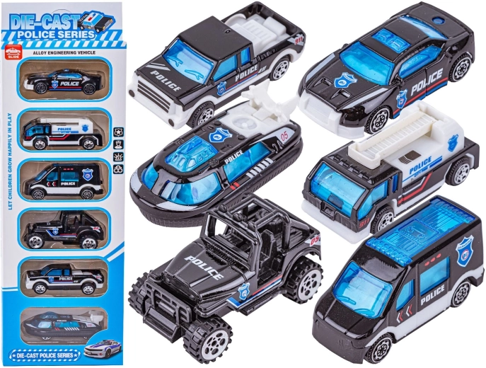 Kovové policejní autíčka 1:64 – sada 6 ks