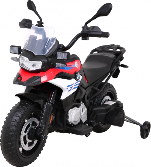 Dětská elektrická motorka BMW F850 GS, červená, EVA kola, LED světla, pomalý start