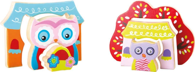 Dřevěné 3D puzzle Sovičky v domečku