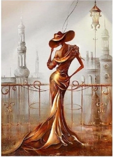 Diamantové malování – žena na balkóně 30 × 40 cm