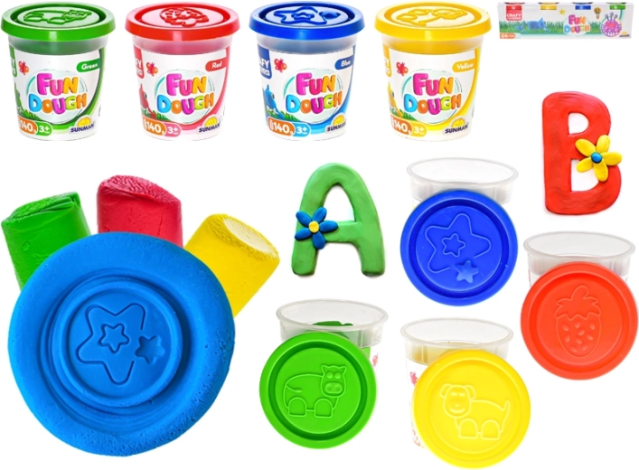 Tvořivá modelína v kelímcích 4×140 g se šablonami ve víčku