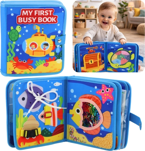 Textilní senzomotorická knížka z filcu – mořská zvířátka 3D