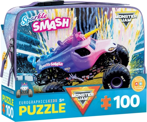Puzzle ve svačinovém boxu MONSTER JAM Sparkle Smash 100 dílků