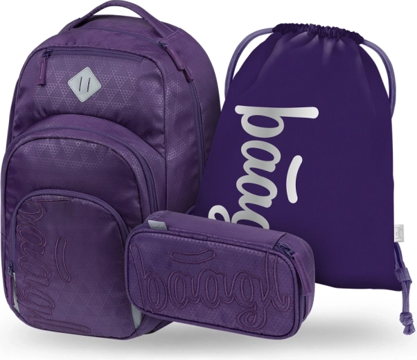 Baagl set Coolmate Plum – školní batoh, penál a sáček