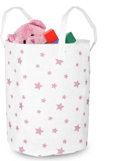 Textilní koš na hračky Nukido bílý s růžovými hvězdičkami