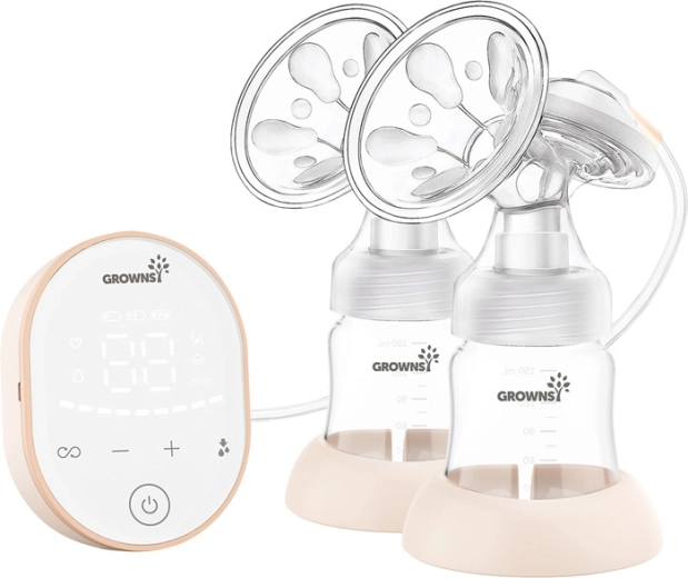 Dvojitá elektrická odsávačka mateřského mléka Grownsy – růžová