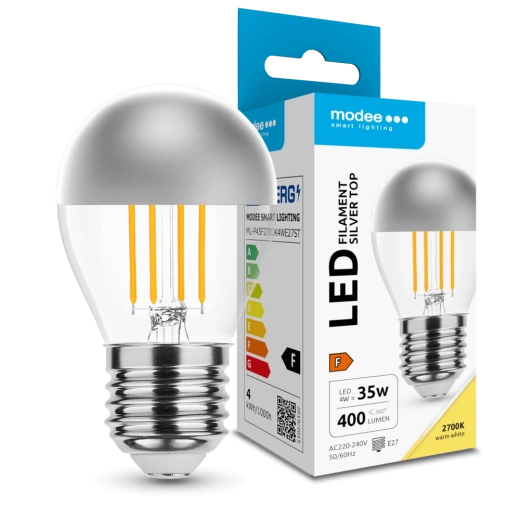 Modee LED žárovka Filament Globe Mini P45 Silver Top 4 W E27 400 lm teplá bílá
