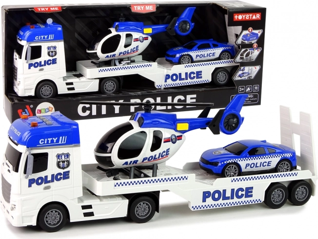 Policejní sada tahač, auto a vrtulník se zvukovými a světelnými efekty
