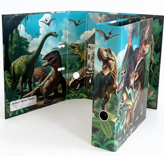 Designový pákový pořadač A4 7,5 cm – svět dinosaurů