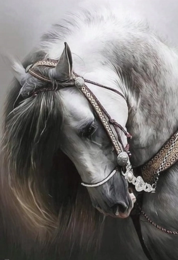 Diamantové malování – portrét bílého koně 30 × 40 cm