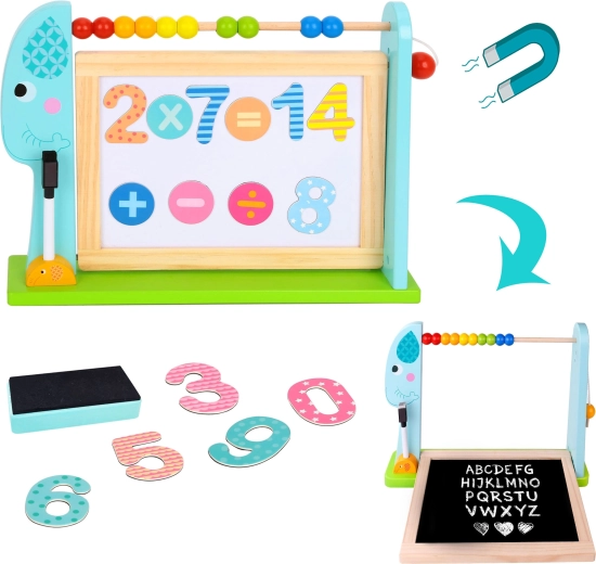 TOOKY TOY oboustranná vzdělávací tabule slon s počítadlem