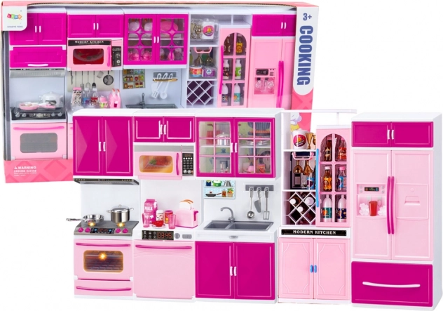Kuchyňský nábytek pro panenky s lednicí a sporákem růžový