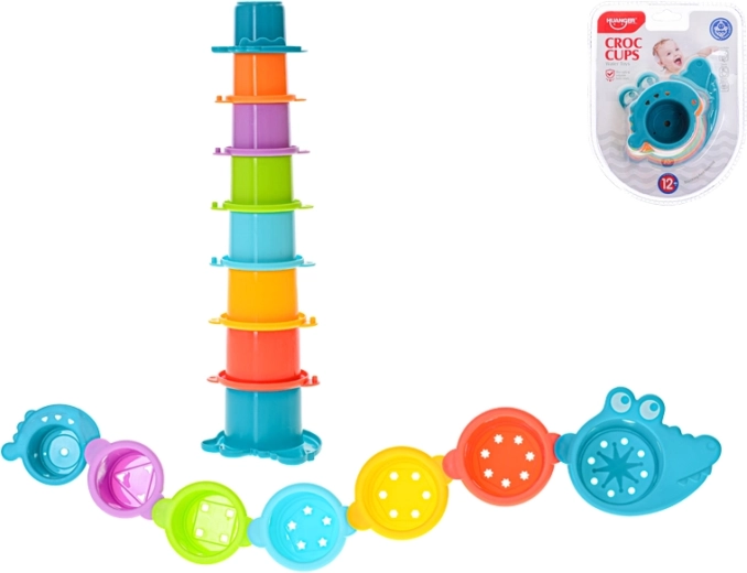 Pyramida a spojovací kalíšky do vody krokodýl 2v1, 8 ks (12m+)