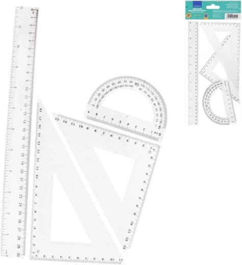 Geometrická sada 4 ks (pravítko 30 cm, 2× trojúhelník, úhloměr)