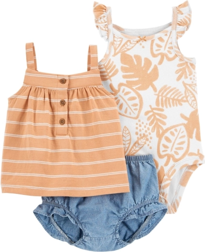 Carter's 3dílný set pro miminko brown palm – body na ramínka, tílko a kalhotky pro holčičku